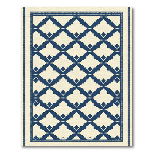 Navy Cream Diamond Lattice Rug