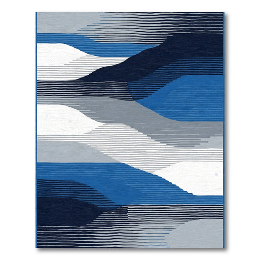 Abstract Blue Gray White Layered Waves Rug