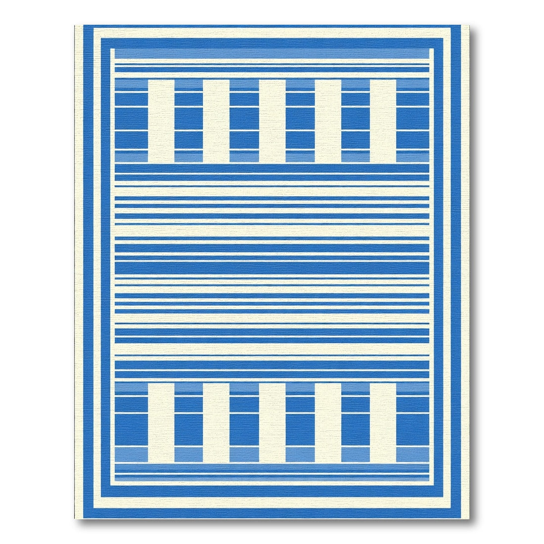 Modern Blue White Bordered Stripe Rug