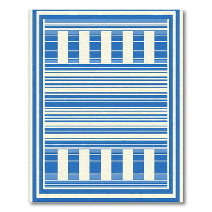 Modern Blue White Bordered Stripe Rug