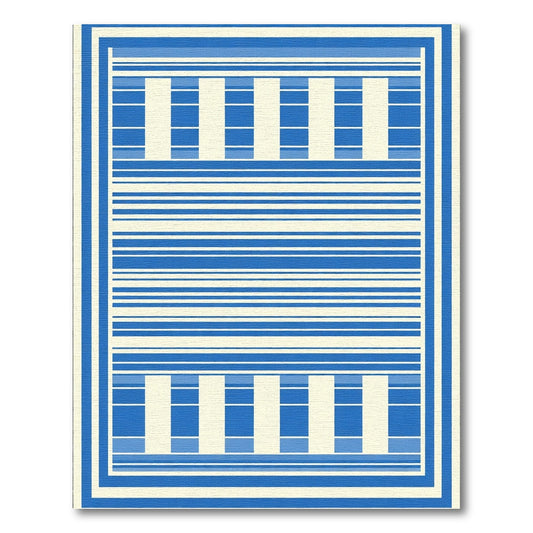 Modern Blue White Bordered Stripe Rug