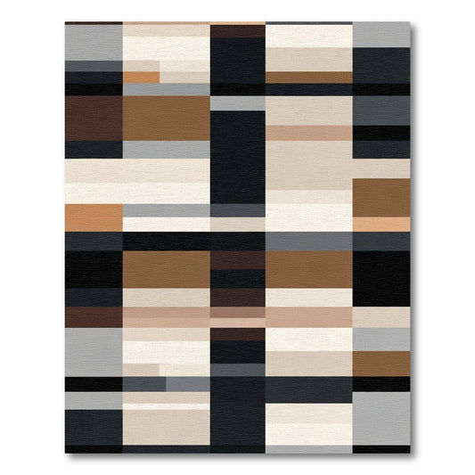 Geometric Block In Brown Beige Grey Rug