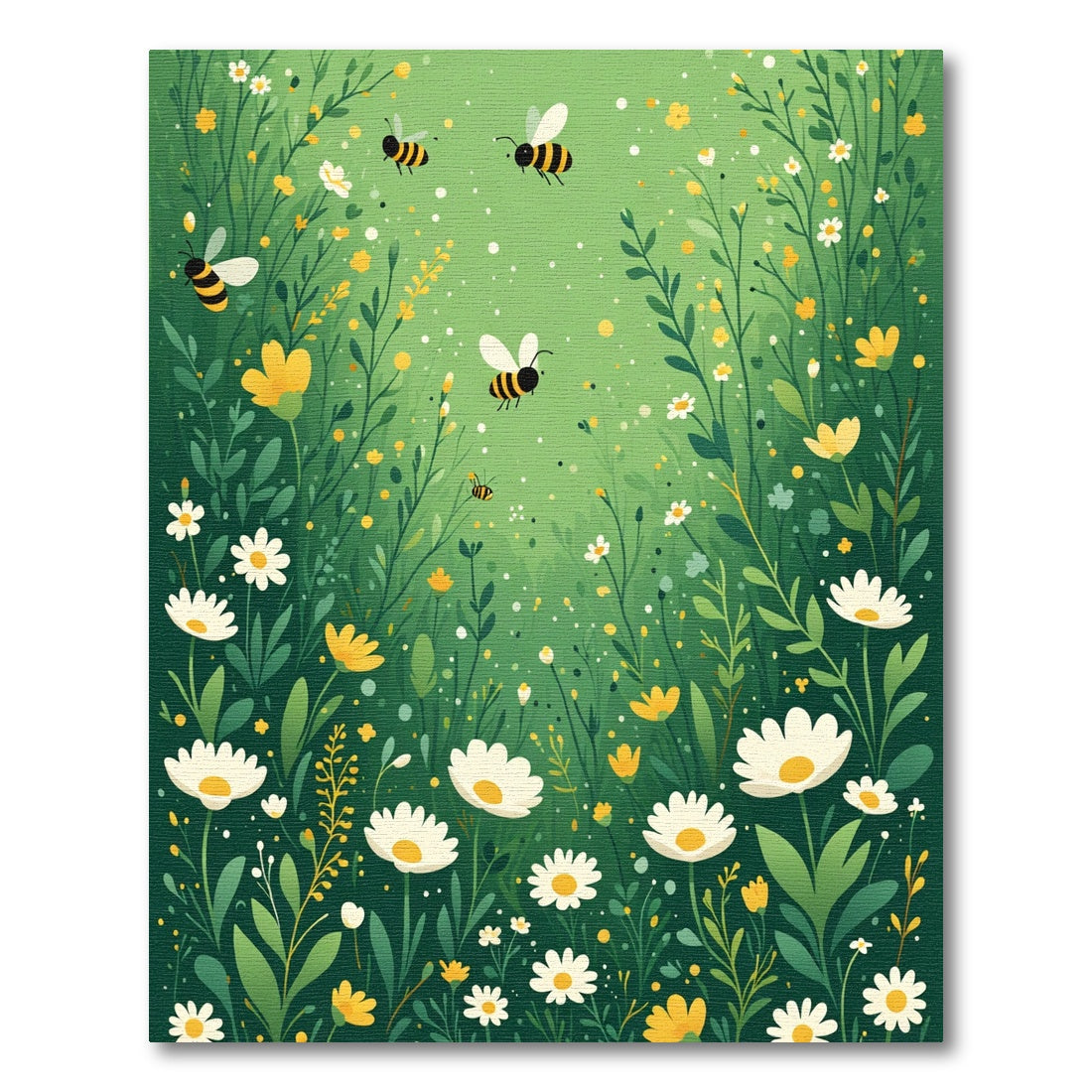 Whimsical Green Garden Bee Blossom Rug