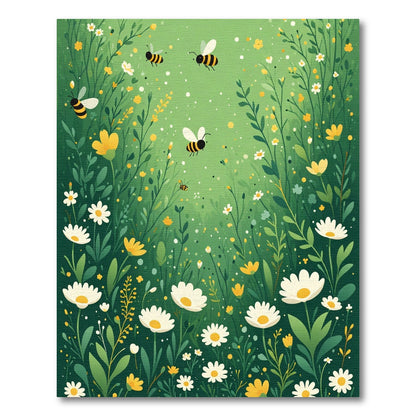 Whimsical Green Garden Bee Blossom Rug