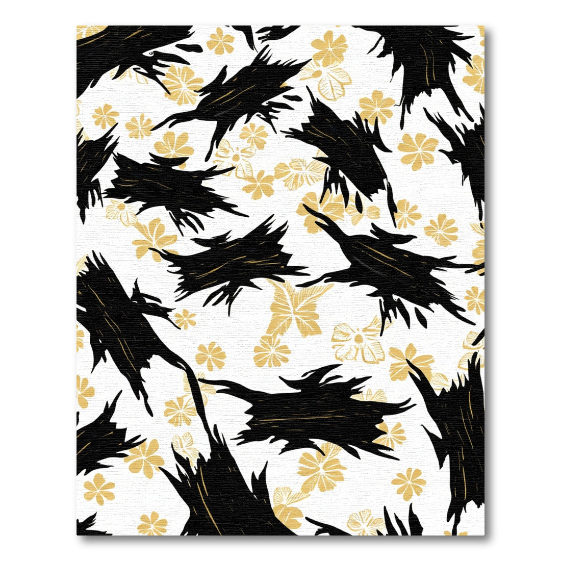 Black Golden Floral Abstract Shapes Rug