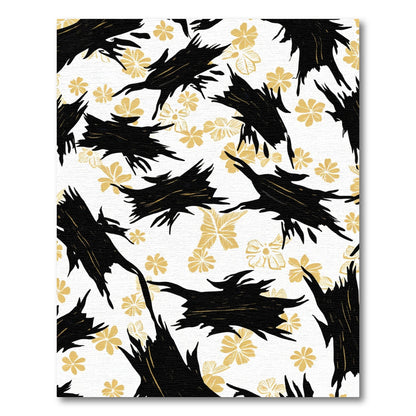 Black Golden Floral Abstract Shapes Rug