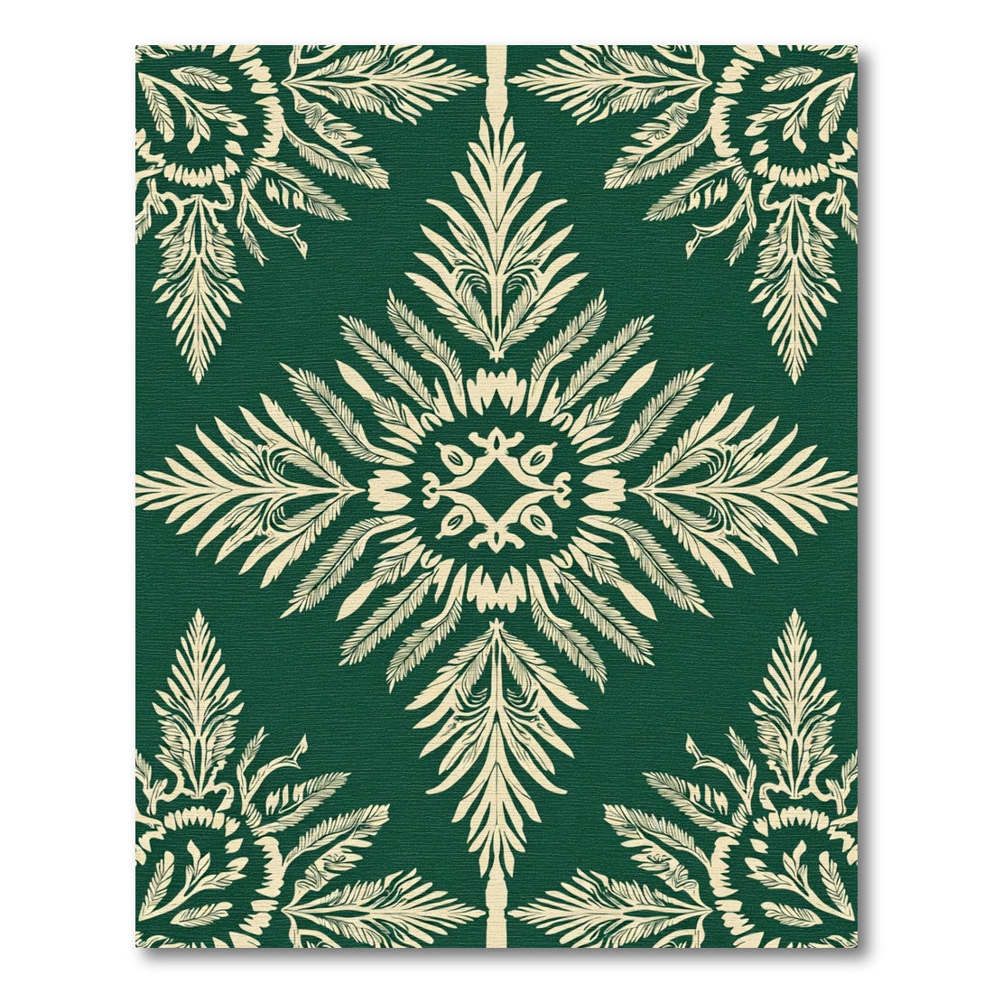 Emerald Green Cream Fern Medallion Rug