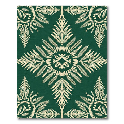 Emerald Green Cream Fern Medallion Rug