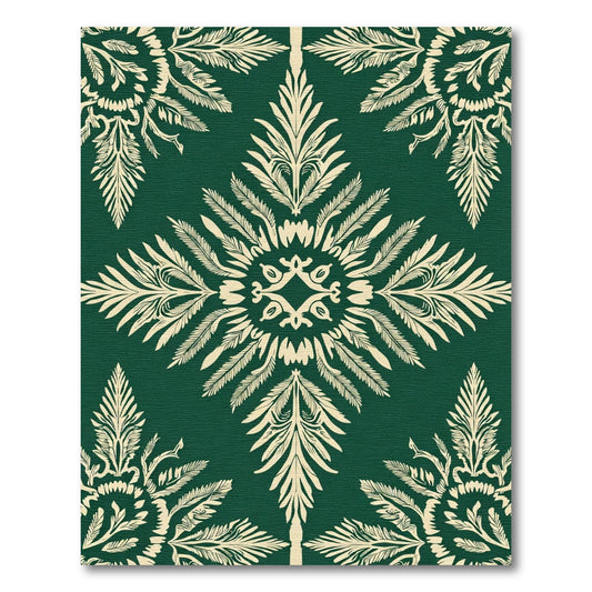 Emerald Green Cream Fern Medallion Rug