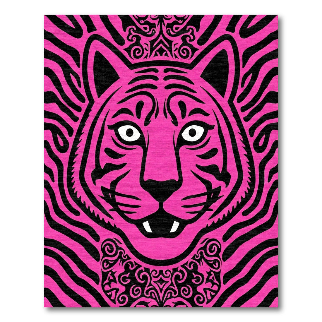 Bold Pink Tiger Tribal Border Rug