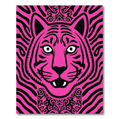 Bold Pink Tiger Tribal Border Rug