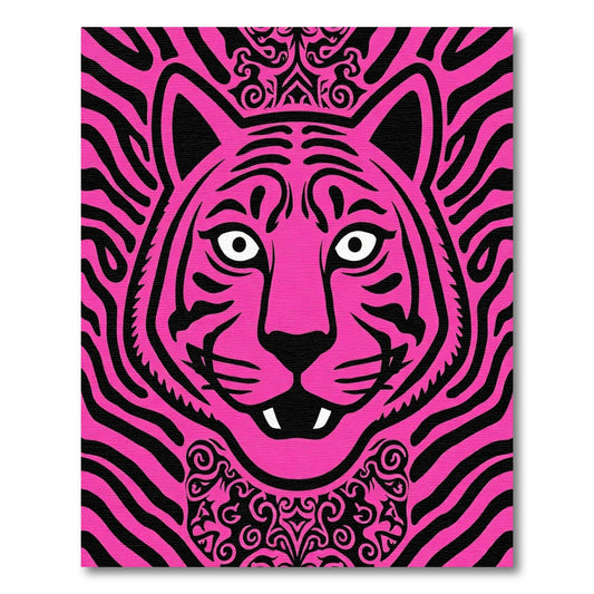 Bold Pink Tiger Tribal Border Rug