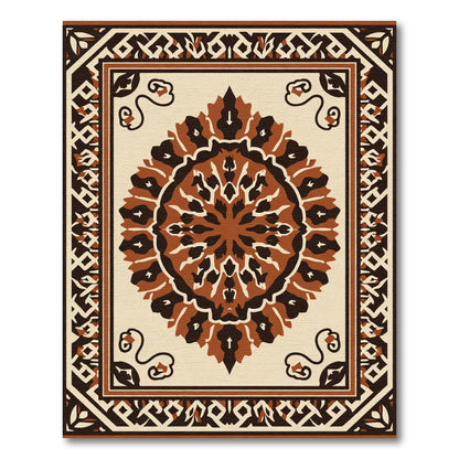 Brown Ochre Medallion Geometric Border Rug