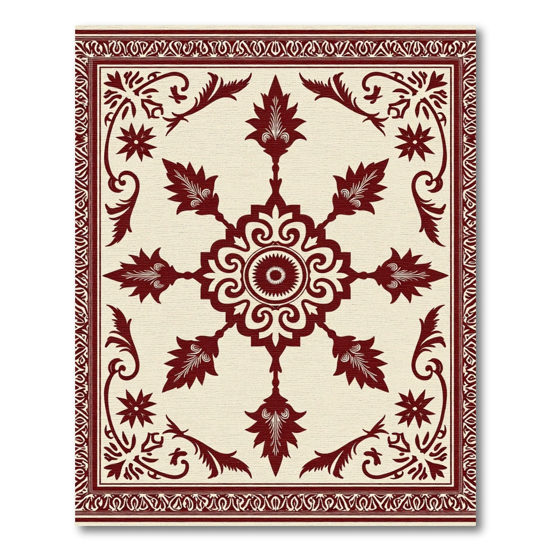 Crimson Medallion Floral Border Rug