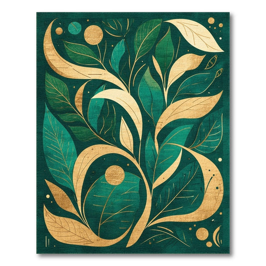 Teal Gold Botanical Abstract Area Rug