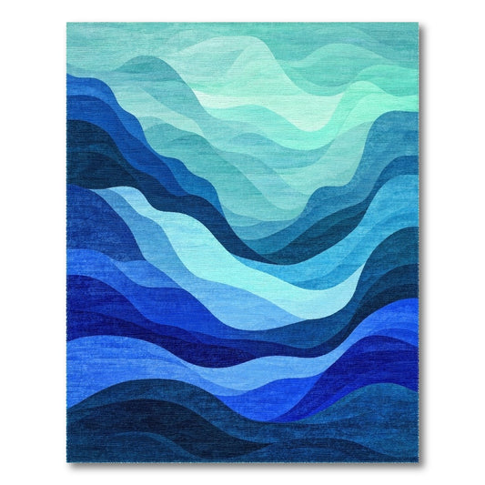 Teal Blue Layered Wave Rug