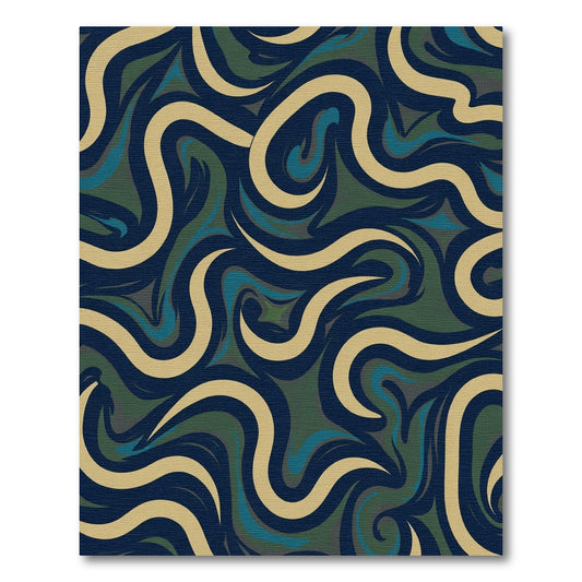 Deep Blue Swirl Cream Green Abstract Rug