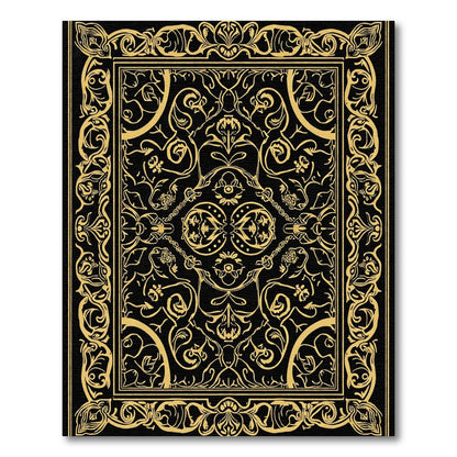 Ornate gold black floral medallion Rug