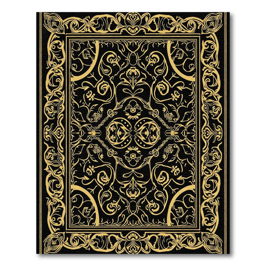 Ornate gold black floral medallion Rug