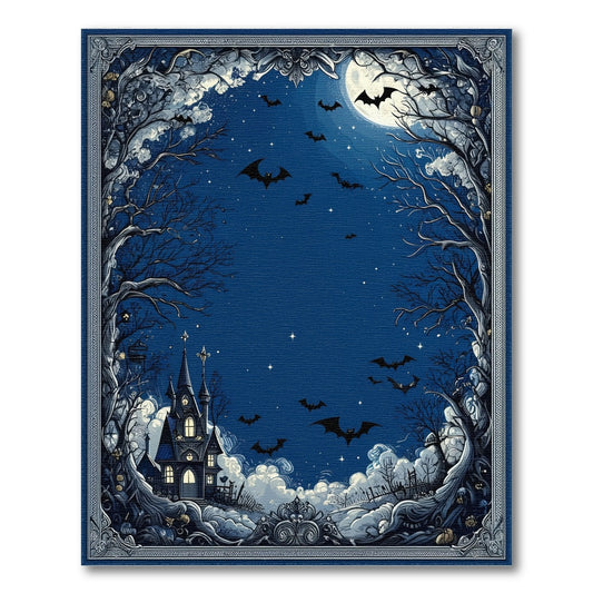 Blue and Teal Gothic Haunted Mansion Blue Area Rug