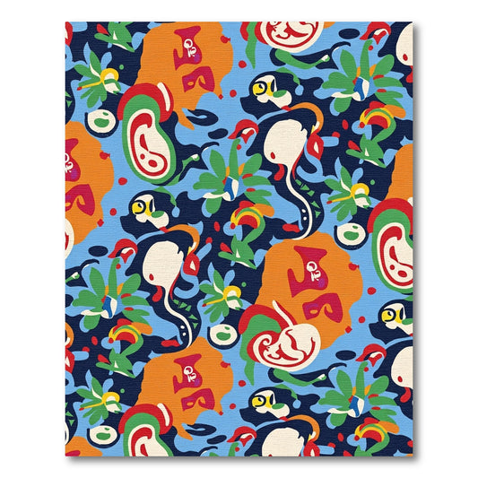 Vibrant Abstract Shapes Blue Orange Floral Rug
