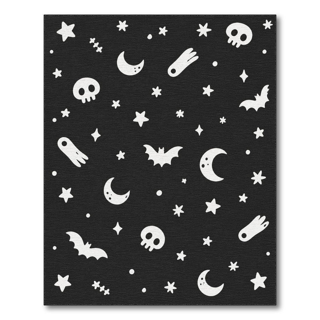 Black White Halloween Bats Skulls Area Rug