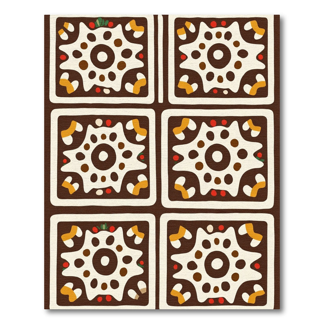Brown White Orange Starburst Square Repeating Rug