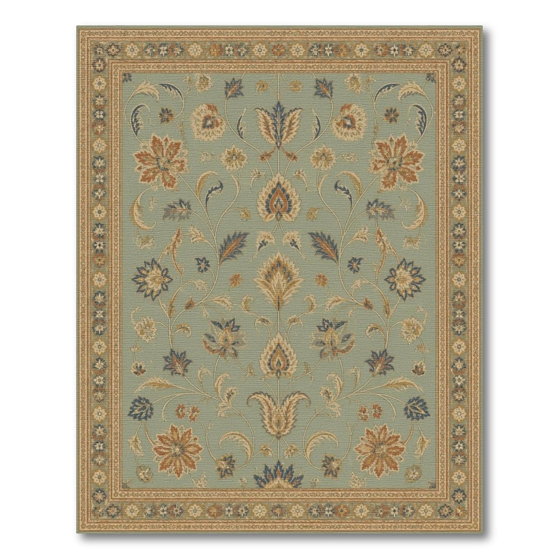 Blue Teal Floral Vintage Area Rug