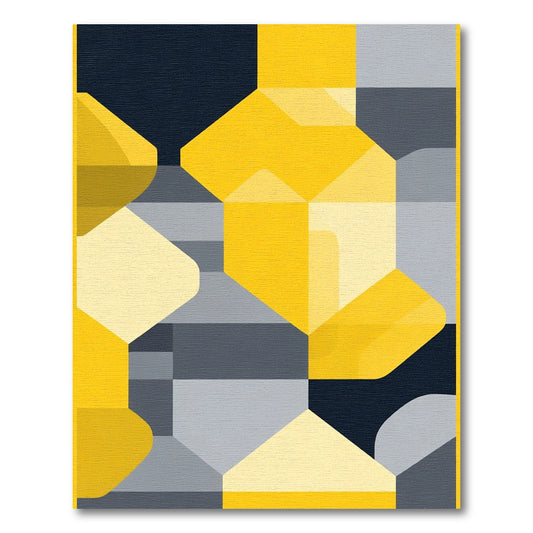 Modern Geometric Yellow Gray Abstract Rug