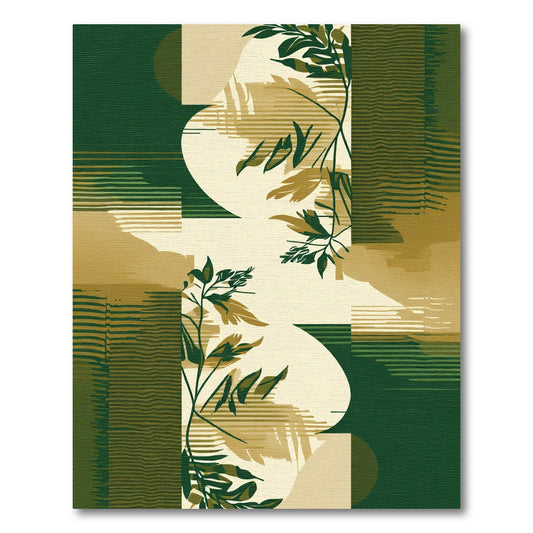 Organic Emerald Gold Abstract Floral Shapes Rug