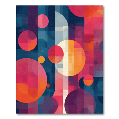 Colorful Abstract Circles and Squares Rug