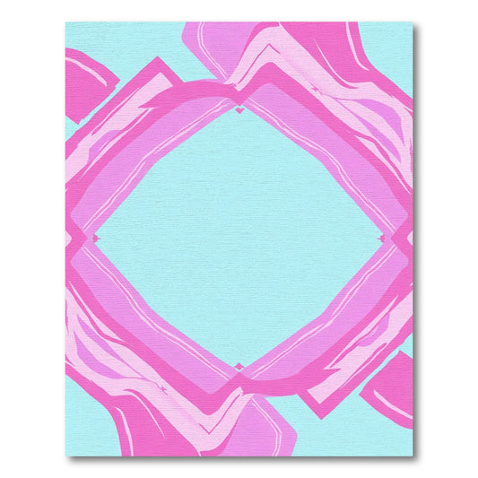 Pink Teal Abstract Diamond Ribbons Rug