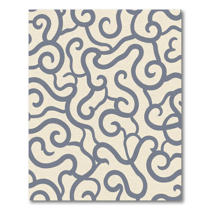 Cream Blue Swirling Lines Rug