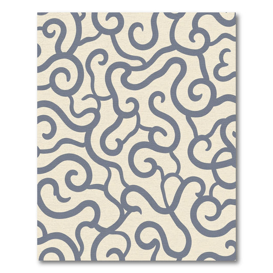 Cream Blue Swirling Lines Rug