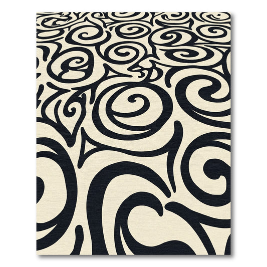 Elegant Cream Black Swirl Ornament Rug