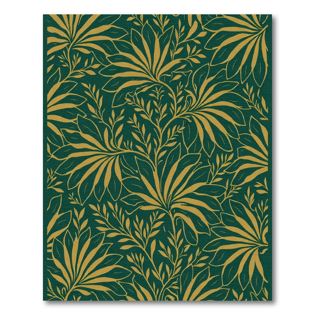 Emerald Gold Tropical Leaf Pattern Rug
