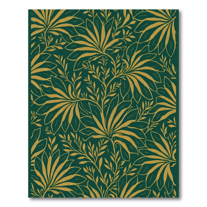 Emerald Gold Tropical Leaf Pattern Rug