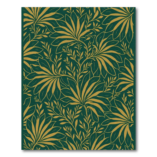 Emerald Gold Tropical Leaf Pattern Rug