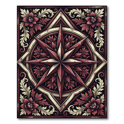 Crimson Star Floral Emblem Rug