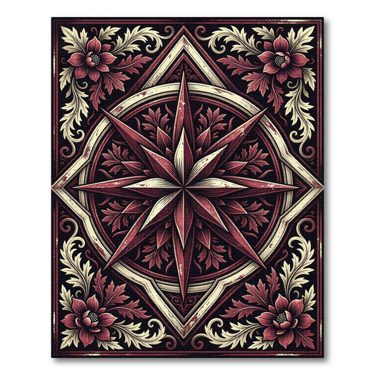 Crimson Star Floral Emblem Rug