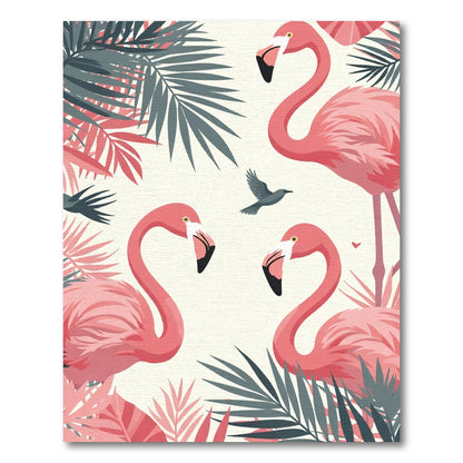 Pink Flamingo Tropical Palm Leaves Rug