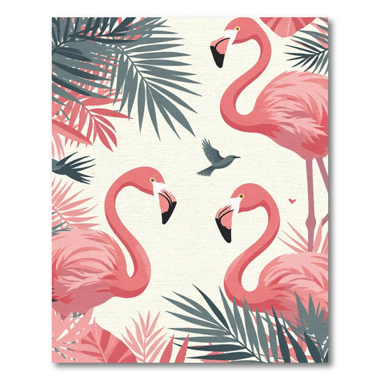 Pink Flamingo Tropical Palm Leaves Rug