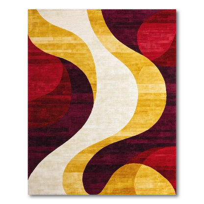 Abstract Gold Waves Red Circles Rug