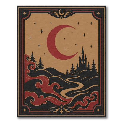 Red Crescent Moon Castle Area Rug