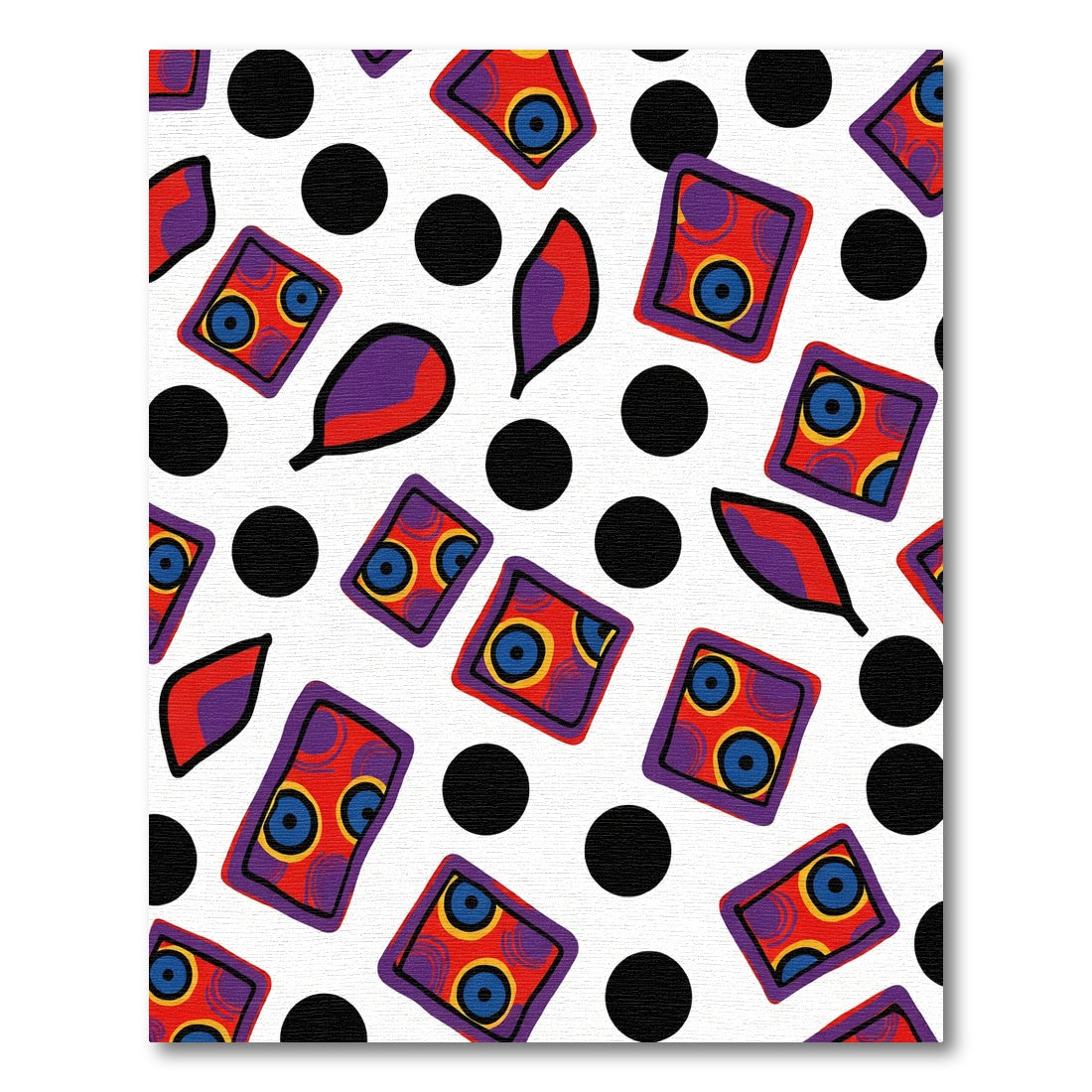 Bold Red Rectangles Black Dots Leaves Rug