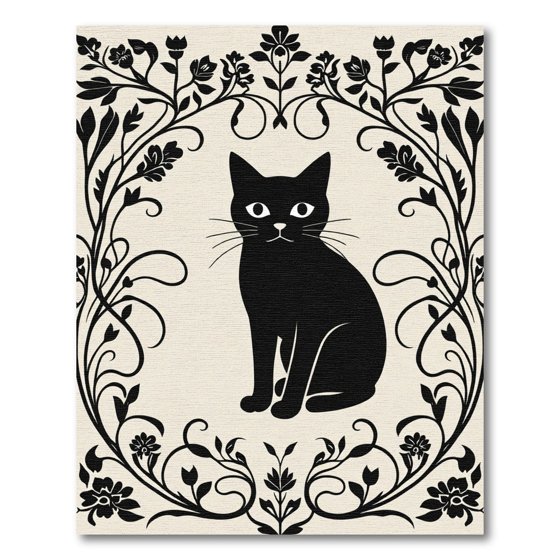 Black Cat Floral Frame Rug