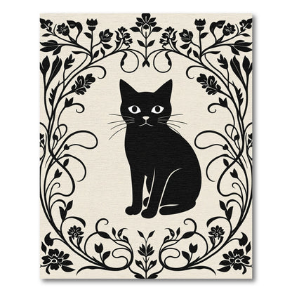 Black Cat Floral Frame Rug
