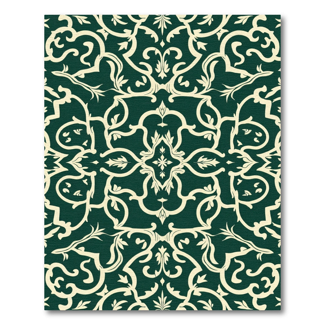 Classic Cream Emerald Damask Scrolls Rug