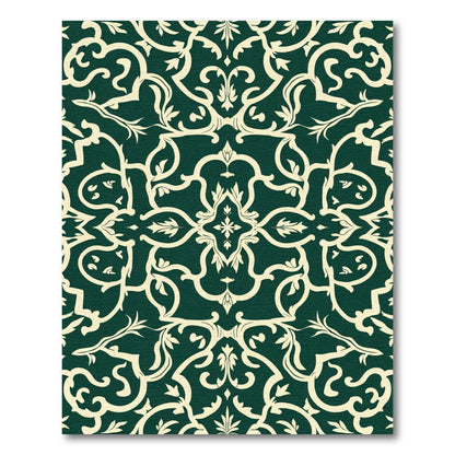 Classic Cream Emerald Damask Scrolls Rug