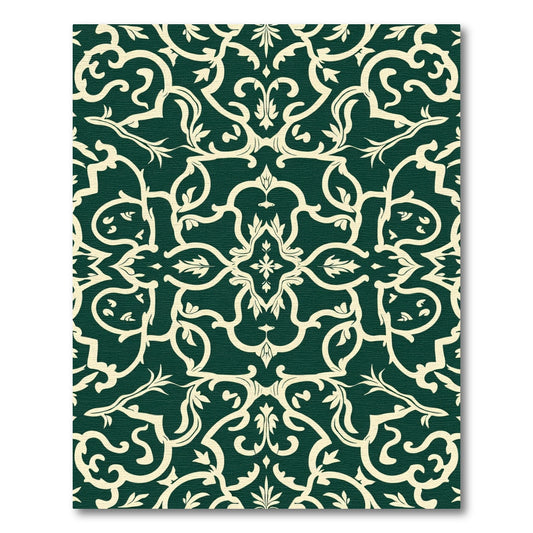 Classic Cream Emerald Damask Scrolls Rug